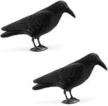 Navaris Crow Statues (Pack of 2) - Fake Black Crow Figure - Crows Bird Figures to Stand or Hang as Halloween Birds Decoration - Yard, Garden, Deck, Patio