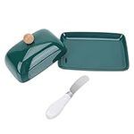 Cabilock Ceramic Butter Dish with Lid and Butter Keeper for Countertop Butter Holder Container with Handle Cover, Decorative Dessert Dish Plate, Dishwasher Safe, Green, 1 Set