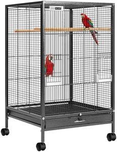 VIVOHOME 30 Inch Height Wrought Iron Bird Cage with Rolling Stand for Conures Lovebirds Cockatiels Finches, Black