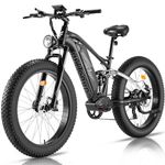 FREESKY Electric Bike for Adults, 56 KMH 48V 20Ah Battery Ebike, 26" Fat Tire Full Suspension Electric Bicycle with 7-Speed Gears and Dual Hydraulic Disc Brakes White