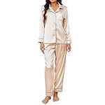 U2SKIIN Women Silk Pajamas Set, Long Sleeve Satin Pajamas for Women Sleepwear Button Down Pjs Set Two-Piece(Champagne, L)