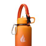 HYDRO CELL Paracord Handle for Wide Mouth Water Bottles - Carrier Strap w/Attachment Ring and Carabiner Accessory. Compatible w/ 64oz, 40oz 32oz, 24oz, 18oz, 14oz Insulated Bottles (Red/Orange)