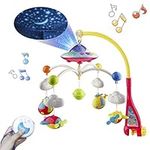 Mini Tudou Musical Baby Crib Mobile Toy with Lights and Music, Star Projector Function and Cartoon Rattles,Remote Control Musical Box with 108 Melodies, Toy for Newborn Sleep