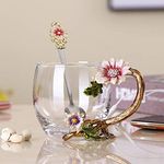 PPEA Enamel Sunflower Crystal Lead-Free Glass Tea Cup with Spoon Set, Present for The Christmas, Valentine's Day.Best Present for Mother, Grandma, Girlfriend, Sister.