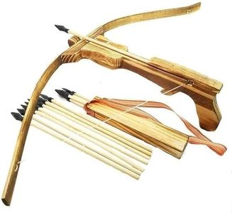 FIRM2HOME Wooden Toy Crossbow Handmade Bow and Arrow for Kids Archery Set with 3 Rubber Tipped Bamboo Wood Arrows Birthday Party Games Gifts Boys & Girls Rifle Child Youth Gun Dussehra Diwali Toys