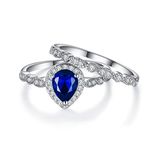 Ever Faith Women's Blue Cubic Zirconia Wedding Bridal Pear Shaped Teardrop Promise Ring Set Size S