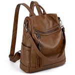UTO Women Backpack Purse PU Washed Leather Ladies Tassels Convertible Rucksack Shoulder Bag A Brown CA