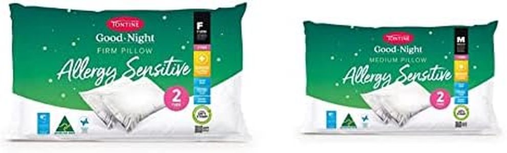 Tontine Goodnight Allergy Sensitive Firm Pillow, 2 Pack & Goodnight Allergy Sensitive Medium Pillow, White, 2 Count