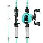 One Bass Spirit Flame Fishing Rod Reel Combo, Spinning & Baitcasting Fishing Pole with Graphite 2Pc Blanks, Stainless Steel Guides-6'0" Casting Blue - Right Handed