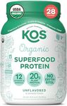 KOS Vegan Protein Powder, Unflavored & Unsweetened - Low Carb Pea Protein Blend, Organic Superfood Rich in Vitamins & Minerals - Keto, Soy, Dairy Free - Meal Replacement for Women & Men - 28 Servings