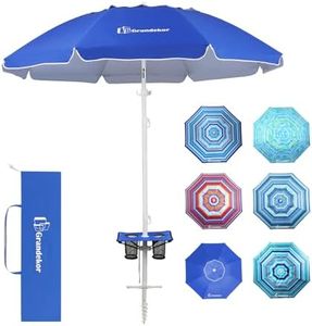 Grandekor Beach Umbrellas for Sand Heavy Duty Wind Portable Beach Umbrella with Table Travel Beach Umbrella with Carry Bag 7FT Sun Umbrella Beach, UV 50+