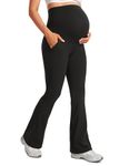 CRZ YOGA Women Butterluxe Maternity Flare Leggings with Pockets 31" - Workout Active Yoga Pregnancy Pants Over The Belly Soft Black Large