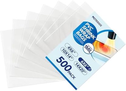 Shrink Wrap Bags 6x6 Inches 500Pcs, Metronic Clear PVC Heat Shrink Wrap Bags for Small Business,Books, Shoes,Makeup, Candles,Small Gifts,Jars,Homemade DIY