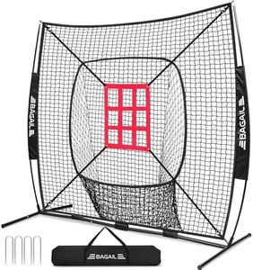 BAGAIL 7x7 ft Baseball & Softball Practice Net with Bow Frame for Batting, Hitting, Pitching, Portable Baseball Throwing Net with Strike Zone, Carry Bag, Baseball Training Aid for All Levels