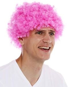 WIG ME UP - MMAM-9M-K1156T Parrucca Carnevale Donna Uomo Clown Rosa Corti Afro Ricci Crespi Testa crespa