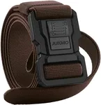 JUKMO Men's Tactical Belt with Lock, Military Work 1.5" Stretch Nylon Web Hiking Quick Release Belt with Heavy Duty Seatbelt Buckle(Coffee,Large)