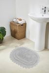 Better Trends Lilly Crochet 17x24 Oval Bathroom Rug & Reversible Bathroom Rugs, Bath mats for Bathroom, Luxurious 100% Cotton Bath Rug & Water Absorbent Bathroom Mat- Grey Bath Matt