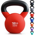 Core Balance 12kg Kettlebell Weight Cast Iron Neoprene Coated Heavy Duty Strength Training (Red)