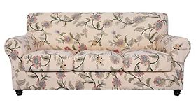 SearchI Stretch Sofa Cover Printed Couch Cover, Floral Pattern 4 Pieces Sofa Slipcover with 3 Separate Cushion Cover, Washable Furniture Protector for Living Room(Sofa, Yellow+Flower)