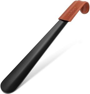 NINEMAX Shoe Horn Long Handle - 16.5" Metal Shoe Horn with Leather Handle Stainless Steel Shoehorn for Adults Elderly Kids