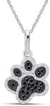 1/5 Carat Round Cut Black & White Natural Diamond Dog Paw Pendant Necklace Along With 18" Chain in 14K White Gold Over Sterling Silver (I2-I3 Clarity, 0.20 Cttw)