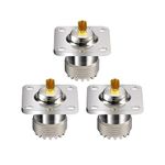 Vecys 3PCS SO239 Bulkhead Conectors UHF Female SO-239 Chassis Mount Connector SO239 Solder Connector UHF Female 4 Holes Panel Chassis Mount Flange Solder Cup Straight Connector