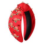 boderier Derby Headbands for Women Red Rose Headband Jewele Crystal Embellished Knotted Headband Race Day Headband Racing Fan Headwear Accessories