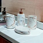 Whizzo® Premium Ceramic Bathroom Accessories Set Ceramic - 4 Pieces Bathroom Accessories Set Soap Dispenser, Toothbrush Holder, Tumbler, Soap Dish, The Best Gifting Choice (White)