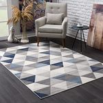 Rug Branch Havana 4' x 6' (3'9" X 5'6") Geometric Coastal Indoor Area Rug, Contemporary, Blue Beige - Living Room, Bedroom, Dining Room, and Kitchen