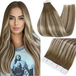 Full Shine Tape in Extensions 16 Inch Tape in Remy Hair Extensions Human Hair Color 6 Brown Fading to 6 and 60 Blonde 50 Gram Double Sided Tape in Hair Extensions 20 PCS Tape in Extension Tape