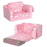 MeMoreCool Kids Couch, Folding Toddler Chair Bed, Soft Plush Fold Out Kids Armchair Floor Mini Sofa Glow in The Dark, Comfy Baby Recliner for Girls Boys, Colorful Unicorn