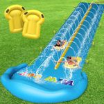 Extra Long Water Slide for Kids Adults, 32.8 FT Slip Water and Slide for Kids Adult Backyard, Heavy Duty Slide with 2 Bodyboards Double Lane Lawn Water Slides for Boy Girl Outdoor Backyard Water Play