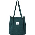 WantGor Corduroy Totes Bag Women's Shoulder Handbags Big Capacity Shopping Bag (Dark Green)