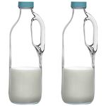 2 Pc 47oz Clear Glass Pitchers with Handles and Lids - Airtight Refrigerator Water Juice Jugs for Kitchen