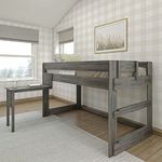 Max & Lily Modern Farmhouse Low Loft Bed, Twin Bed Frame for Kids with Hook-on Desk, Driftwood