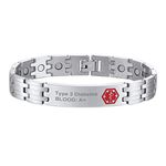 Supcare Custom Medical Alert Bangle Bracelet ID Inscription Engraved Stainless Steel Name Plate Personalized Diabetic Emergency Sports Bracelet Jewelry for Women/Men/Doctors