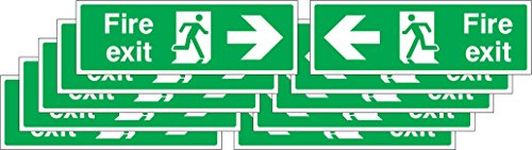 Fire exit arrow Safety signs - Pack of 10 signs 5 right arrow & 5 left arrow - Self adhesive stickers (300mm x 100mm)