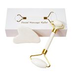 ReallyCare Jade Roller for Face & Eyes- Anti-aging Double Head Set Natural Facial Massager Silent Roller Jade Gua Sha, Beauty Face Roller to Remove Wrinkles