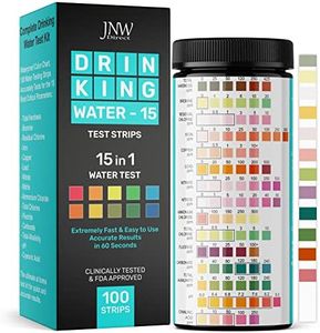 Drinking Water Test Kit - 15-in-1 Chlorine Drinking Water Test Strips with eBook - Lead Testing Kits for Drinking Water - Test Iron, Bromine, pH, Hardness, and More - 100 Tests - JNW Direct