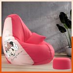 Pi Bean Bags with Beans Filled 4XL VibeBoost Premium Bean Bag with Free Cushion and Footrest - Official : Femme Flair Combo (Matching Color : Regular, Micky Mouse Awesome-Pink)