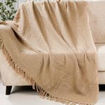 HOMADORN Waffle Weave Cotton Throw Blanket – Lightweight, Breathable & Cozy for Sofa or Bed (100% Cotton)(50X60 Inches) Beige