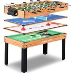 SereneLife 4-in-1 Multi-Game Table - 48" Sports Arcade, Ping Pong, Air Hockey, Pool, Foosball - Indoor/Outdoor Table for Family, Kids & Adults - Includes Accessories