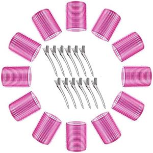 24pcs Hair rollers,12 Pcs Jumbo Big Hair Rollers Set Hair Curlers Self Grip Holding Rollers with 12 Stainless Steel Duckbill Clips for Long Medium Short Thick Fine Thin Hair Bangs Volume