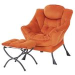 MBOOYOME Lazy Chair with Ottoman, Modern Accent Chair Contemporary Lounge Leisure Upholstered Sofa Chair Set with Armrests, Reading Chair for Living Room, Bedroom, Office, Orange