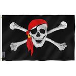 ANLEY Fly Breeze 3x5 Foot Jolly Roger Flag with Red Bandana - Vivid Color and UV Fade Resistant - Canvas Header and Double Stitched - Pirate Flags Polyester with Brass Grommets 3 X 5 Ft