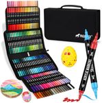 120 Colors Acrylic Paint Markers, Dual Tip Fine and Brush Tips Pens Contain 24 Metallic Color for Stone, Wood, Calligraphy, Canvas, Ceramic, Metal, Glass, Rock Painting, DIY Crafts Art Supplies Kit