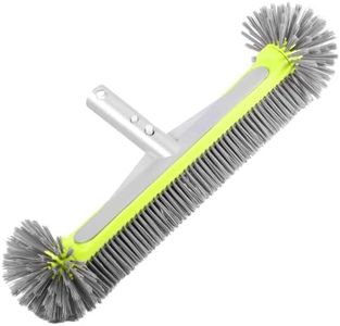 Professional Heavy Duty Swimming Pool Wall & Tile Brush，17.5" Round Ends Pool Brush Head with Sturdy Aluminum Handle for Cleans Walls, Tiles & Floors, Premium Nylon Bristles with EZ Clips