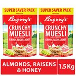 Bagrry's Crunchy Muesli | 40% Fibre Rich Oats with Bran | 82% Multi Grains, Almonds, Raisins & Honey | Breakfast Cereal | Natural Muesli, 750 GM Pouch (Pack of 2)