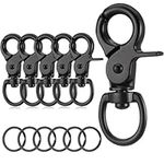 6Pcs Dog Lead Clips, 360° Swivel Snap Hook with Key Ring, Zinc Alloy Heavy Duty Dog Lead Hook, Black Lobster Clasps Snap Hook for Dog Leashes Flagpole Lanyard Keys