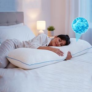 VVZ Body Pillow for Adults,Shredded Memory Foam Pillows for Side Sleeping, Pregnant Women, Luxury Cool Adjustable Firm Long Pillow for Bed, Big Large Full Body Pillow for Sleeping,20x54 Inch, White